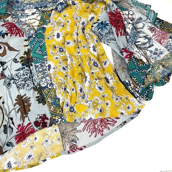 Umgee Floral Print Sage Mixed Patchwork Boho Top - Picture 11 of 16